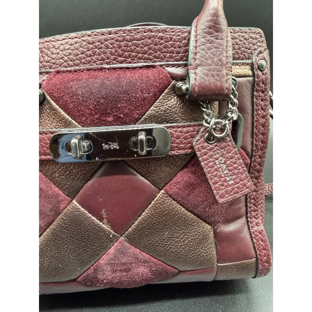 Coach Swagger 21 Patchwork Leather Suede Satchel Crossbody Bag Burgundy Oxblood‎